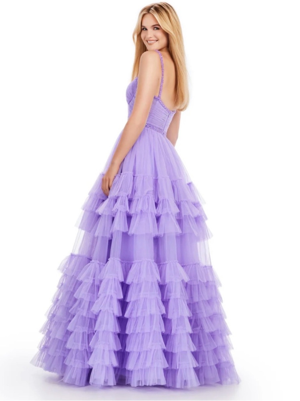 Ashley Lauren Purple Ruffle Prom Dress - Picture 2 of 3